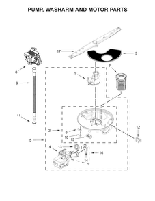 Pump, Washarm And Motor Parts Diagram and Parts List for WDF330PAHW0  Whirlpool Dishwasher