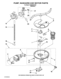 PUMP, WASHARM AND MOTOR PARTS Diagram and Parts List for KUDE60SXSS3  KitchenAid Dishwasher