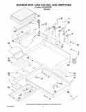 BURNER BOX, GAS VALVES, AND SWITCHES Diagram and Parts List for KGCU484VSS00  KitchenAid Cooktop