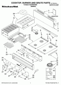 COOKTOP, BURNER AND GRATE PARTS Diagram and Parts List for KGCP484KSS05  KitchenAid Cooktop