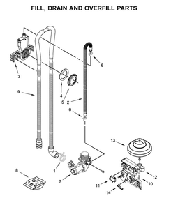 Fill, Drain And Overfill Parts Diagram and Parts List for WDF130PAHB0  Whirlpool Dishwasher