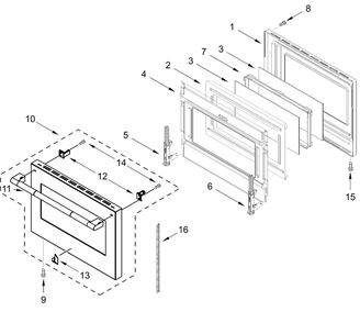 Oven Door Parts Diagram and Parts List for JPIFC736RL00  Whirlpool Range