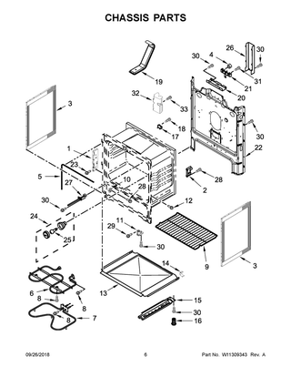 Chassis Parts Diagram and Parts List for WFE320M0EW2  Whirlpool Range