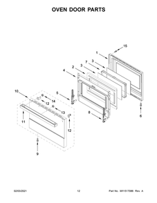 Oven Door Parts Diagram and Parts List for JDRP430HM01  Whirlpool Range