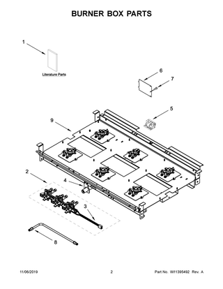 Burner Box Parts Diagram and Parts List for KFGC506JYP00  Whirlpool Range