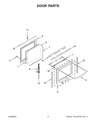 Door Parts Diagram and Parts List for YWFE775H0HV1  Whirlpool Range