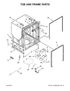 Tub And Frame Parts Diagram and Parts List for 66514579N611  Kenmore Dishwasher