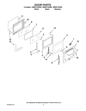 04 - DOOR PARTS Diagram and Parts List for YMERH770WB0  Whirlpool Range