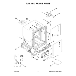 Tub And Frame Parts Diagram and Parts List for KDTS724SPS0  KitchenAid Dishwasher