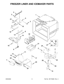 Freezer Liner And Icemaker Parts Diagram and Parts List for KRFC300EWH12  KitchenAid Refrigerator