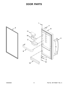 Door Parts Diagram and Parts List for WSZ57L18DM08  Whirlpool Freezer