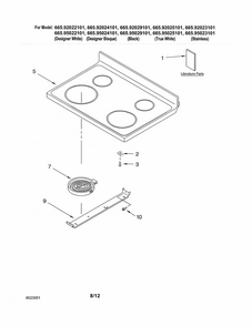 Cooktop Diagram and Parts List for 66595025101  Kenmore Range