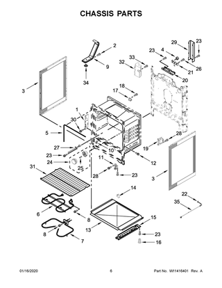 Chassis Parts Diagram and Parts List for YWFE505W0JZ0  Whirlpool Range