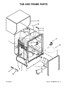 Tub And Frame Parts Diagram and Parts List for IDF320PAFW1  Whirlpool Dishwasher