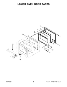 Lower Oven Door Parts Diagram and Parts List for KODE500EWH21  KitchenAid Wall Oven