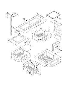 Shelf Parts Diagram and Parts List for KBFN402EPA00  KitchenAid Refrigerator