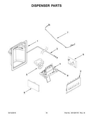 Dispenser Parts Diagram and Parts List for WRS315SDHB01  Whirlpool Refrigerator