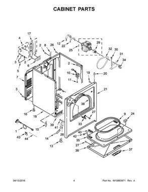 03 - CABINET PARTS Diagram and Parts List for YWED4916FW0  Whirlpool Dryer