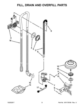 05 - Fill, Drain And Overfill Parts Diagram and Parts List for GLB14BBANA1  Whirlpool Dishwasher