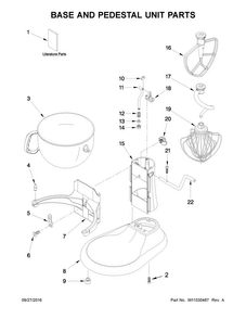 Base And Pedestal Unit Parts Diagram and Parts List for KL26M1XOB5  KitchenAid Mixer
