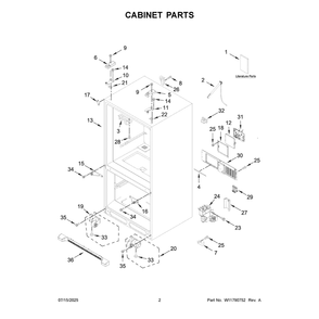 Cabinet Parts Diagram and Parts List for KRFF305ESS10  KitchenAid Refrigerator