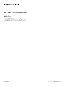 Cover Sheet Diagram and Parts List for KUWL204EPA00  KitchenAid Cooler