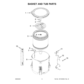 Basket And Tub Parts Diagram and Parts List for WTW5010LW0  Whirlpool Washer