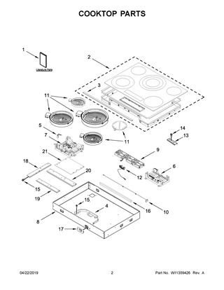 Cooktop Parts Diagram and Parts List for WCE97US6HB01  Whirlpool Cooktop