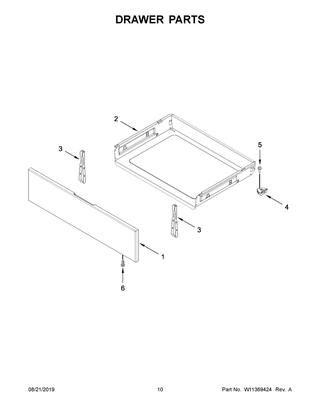 Drawer Parts Diagram and Parts List for WFE505W0JS0  Whirlpool Range