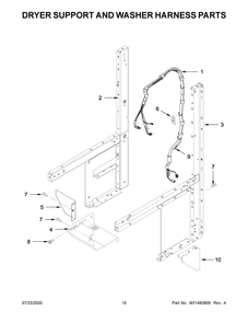Dryer Support And Washer Harness Parts Diagram and Parts List for WET4027HW1  Whirlpool Washer Dryer Combo