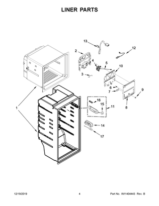 Liner Parts Diagram and Parts List for WRT112CZJW00  Whirlpool Refrigerator