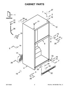 Cabinet Parts Diagram and Parts List for WRT311FZDB02  Whirlpool Refrigerator