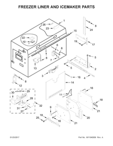 Freezer Liner And Icemaker Parts Diagram and Parts List for KBFN506ESS01  KitchenAid Refrigerator