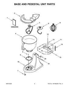 Base And Pedestal Unit Parts Diagram and Parts List for 7KSM150PSZMI5  KitchenAid Mixer