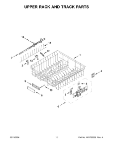 Upper Rack And Track Parts Diagram and Parts List for KDTM804KBS3  KitchenAid Dishwasher