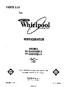Front Cover Diagram and Parts List for ET18JKXRW2  Whirlpool Refrigerator