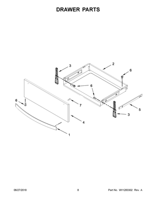 Drawer Parts Diagram and Parts List for WEE750H0HV1  Whirlpool Range