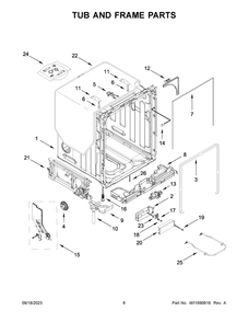 Tub And Frame Parts Diagram and Parts List for KDPM704KPS2  KitchenAid Dishwasher
