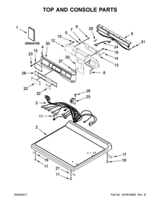 Top And Console Parts Diagram and Parts List for CED9160GW0  Whirlpool Dryer