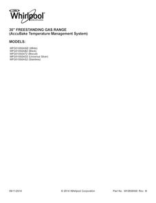 Cover Sheet Diagram and Parts List for WFG510S0AB2  Whirlpool Range