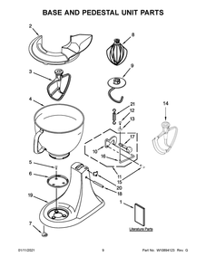 Base And Pedestal Unit Parts Diagram and Parts List for 5KSM175PSEAC4  Whirlpool Mixer