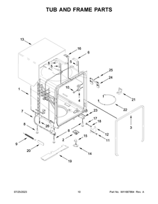Tub And Frame Parts Diagram and Parts List for WDT730HAMZ1  Whirlpool Dishwasher