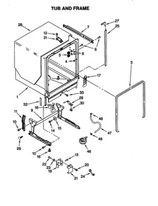 Tub And Frame Diagram and Parts List for KUDS25SEWH0  KitchenAid Dishwasher