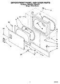 DRYER FRONT PANEL AND DOOR PARTS Diagram and Parts List for LTE6234DQ3  Whirlpool Washer Dryer Combo
