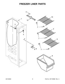 Freezer Liner Parts Diagram and Parts List for WRS315SDHZ0C  Whirlpool Refrigerator