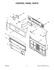Control Panel Parts Diagram and Parts List for WFG525S0JV2  Whirlpool Range