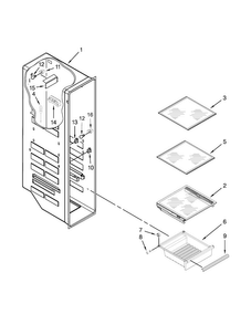 Freezer Liner Parts Diagram and Parts List for WRS586FLDB01  Whirlpool Refrigerator