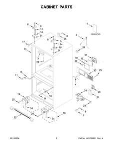 Cabinet Parts Diagram and Parts List for KRFF305EBS07  KitchenAid Refrigerator