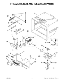 Freezer Liner And Icemaker Parts Diagram and Parts List for KRFC302ESS03  Whirlpool Refrigerator
