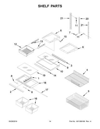 Shelf Parts Diagram and Parts List for IX3HHGXSS001  Whirlpool Refrigerator